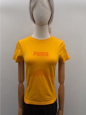 Puma Sport T-Shirt Yellow Logo Women’s Size S Athletic Stretch